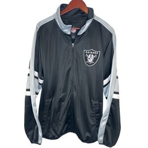 NFL Las Vegas Raiders Track Jacket Men Large Black Silver Full Zip G-III Apparel